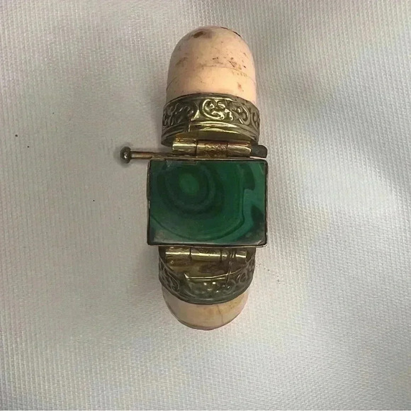 Antique Inlayed Bone & Malachite Tribal Bracelet Inlay Hinged Bracelet heavy 74g - Picture 9 of 14